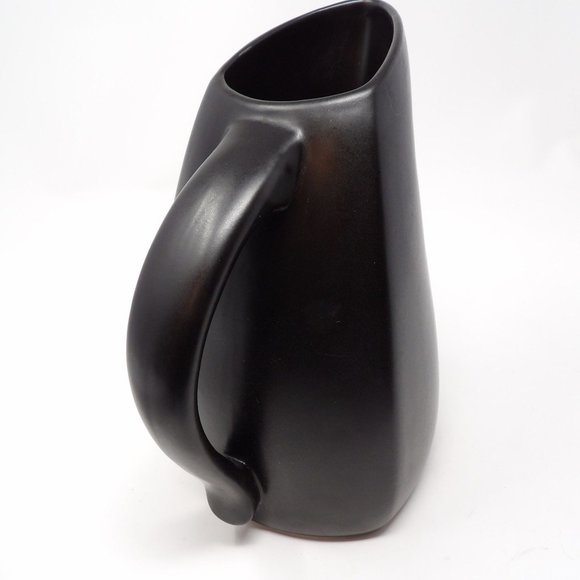 Vintage Black Tone on Tone Glazed Ceramic Pitcher Matte with Glossy Stripes Uniq - Picture 4 of 10